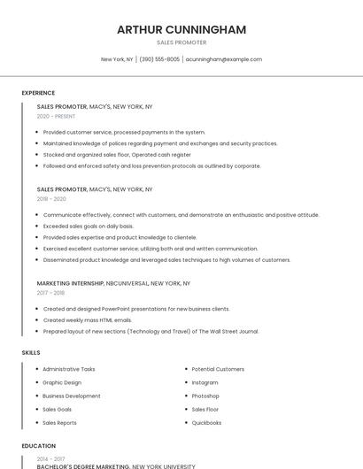 Sales Promoter Resume