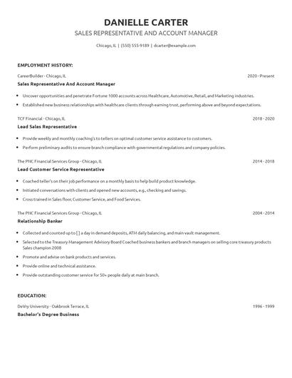 Sales Representative And Account Manager Resume