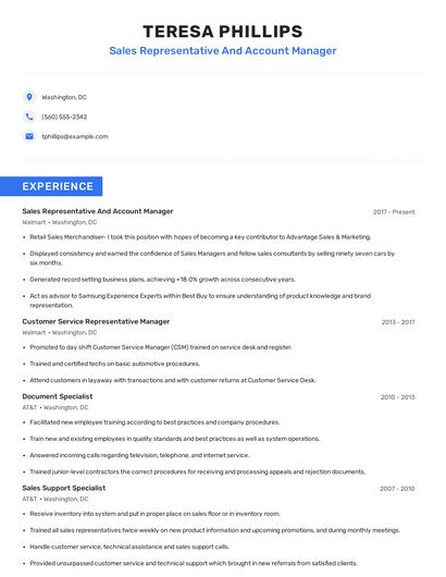 Sales Representative And Account Manager Resume