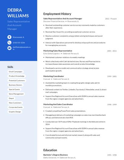 Sales Representative And Account Manager Resume