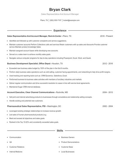 Sales Representative And Account Manager Resume
