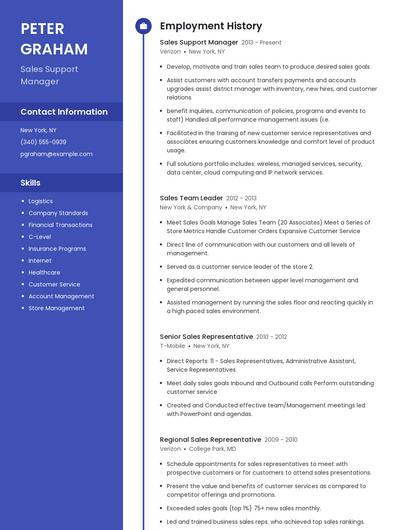 Sales Support Manager Resume