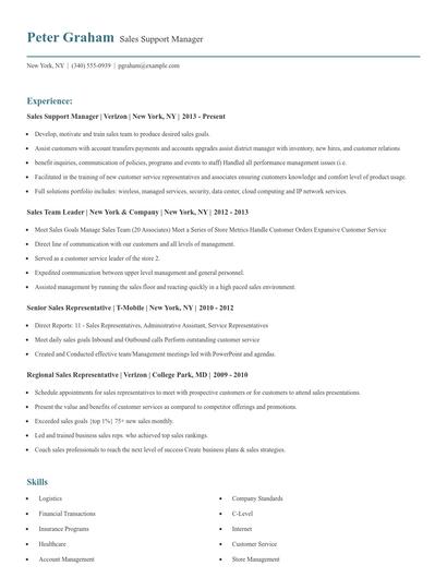 Sales Support Manager Resume