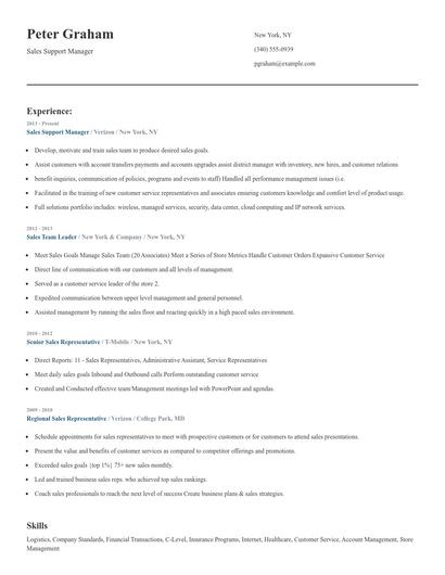Sales Support Manager Resume