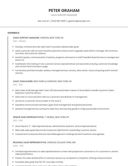 Sales Support Manager Resume