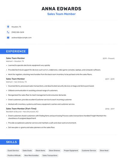 Sales Team Member Resume