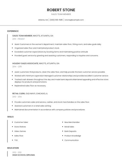 Sales Team Member Resume