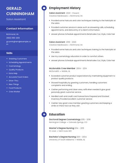 Salon Assistant Resume