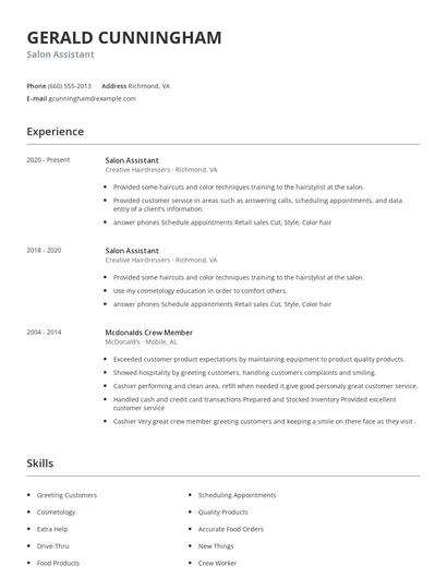 Salon Assistant Resume