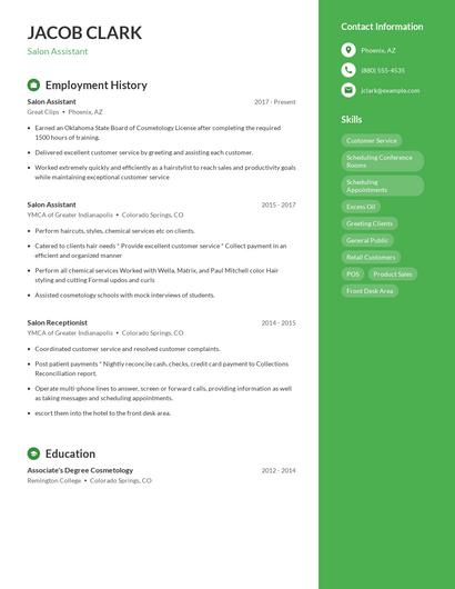 Salon Assistant Resume