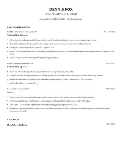 Salt Machine Operator Resume