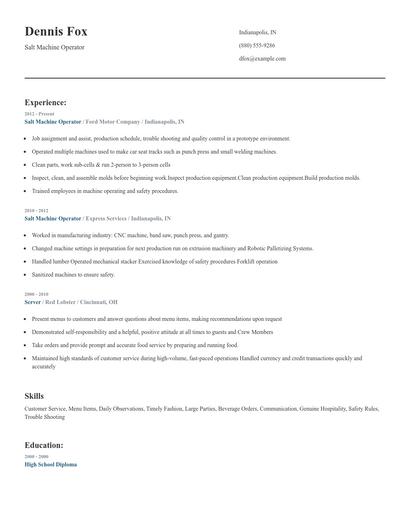 Salt Machine Operator Resume