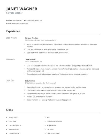 Salvage Worker Resume