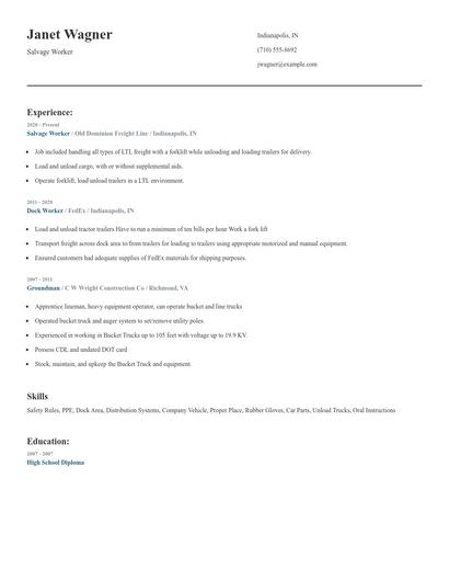 Salvage Worker Resume