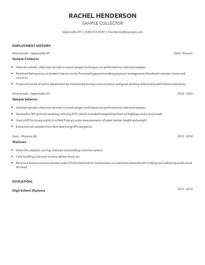 Sample Collector Resume