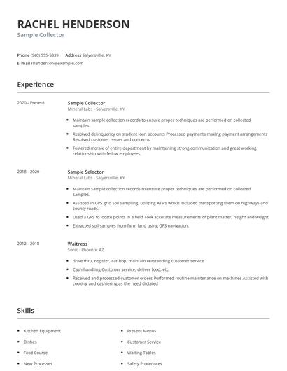 Sample Collector Resume