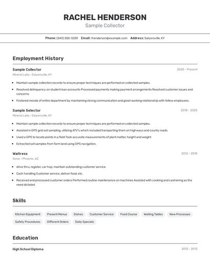 Sample Collector Resume