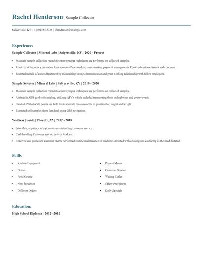Sample Collector Resume