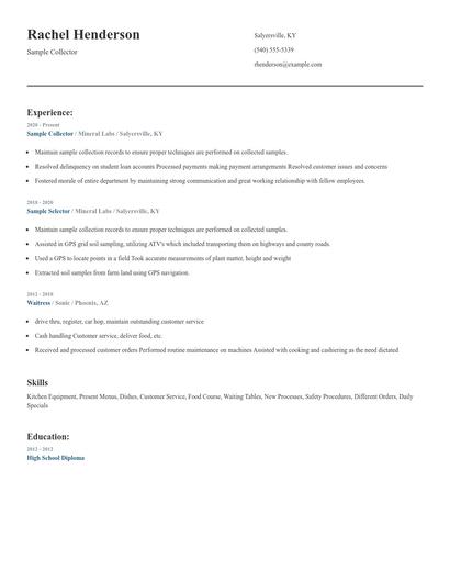 Sample Collector Resume