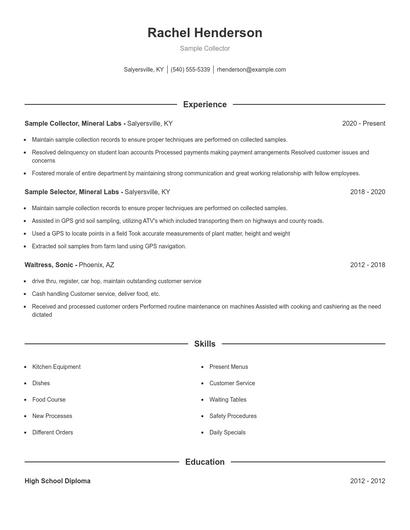 Sample Collector Resume