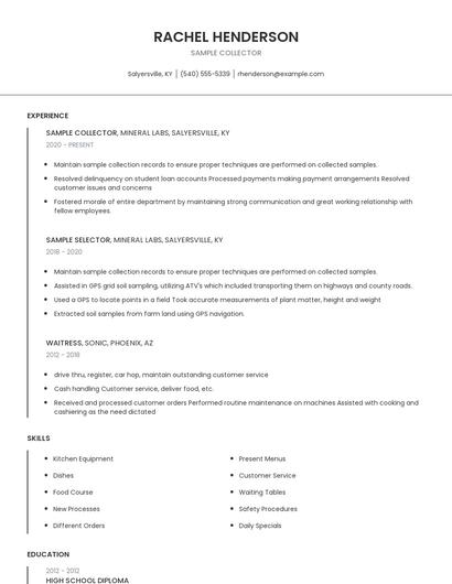 Sample Collector Resume