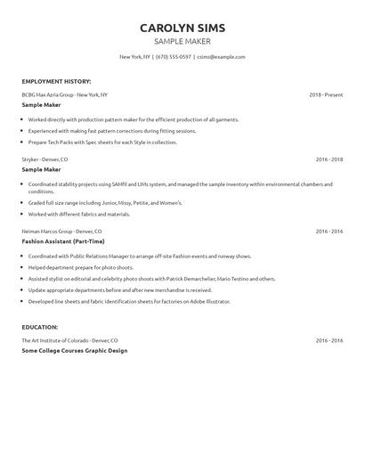 Sample Maker Resume