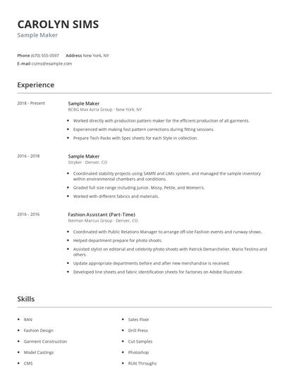 Sample Maker Resume