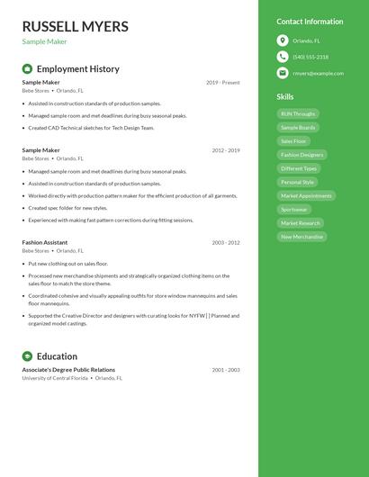 Sample Maker Resume