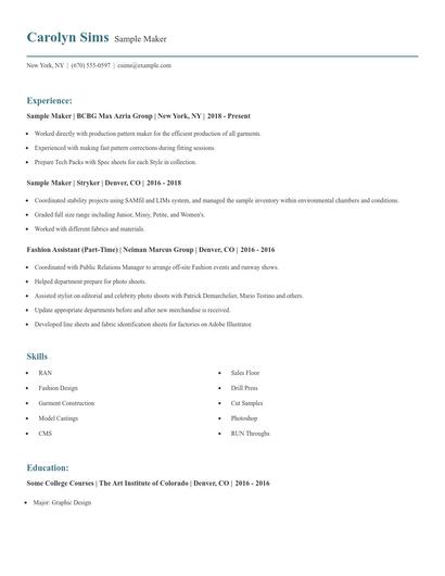 Sample Maker Resume