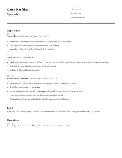 Sample Maker Resume