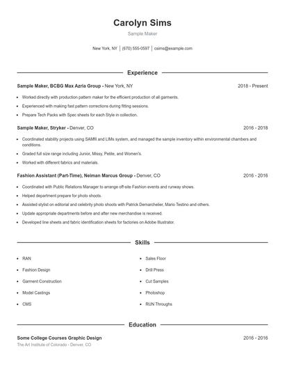 Sample Maker Resume