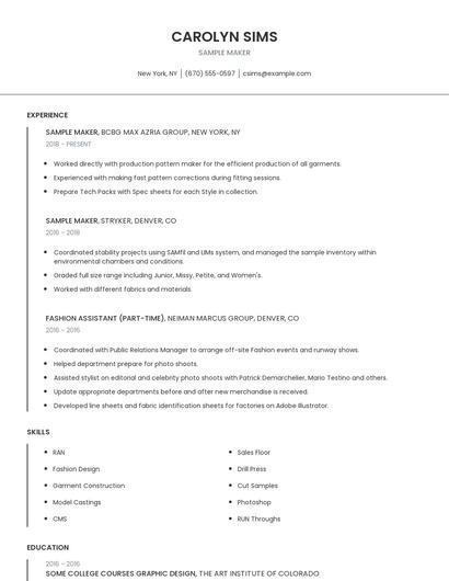 Sample Maker Resume