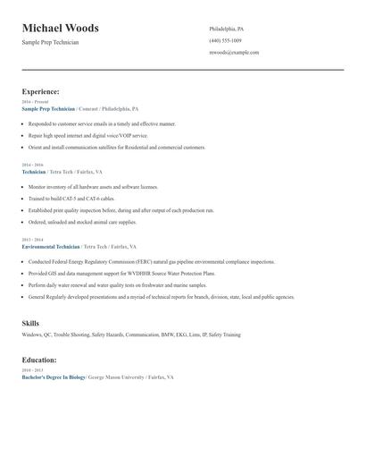 Sample Prep Technician Resume