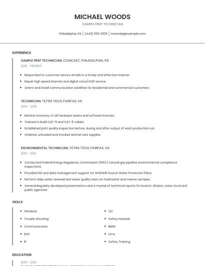 Sample Prep Technician Resume