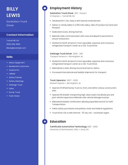 Sanitation Truck Driver Resume