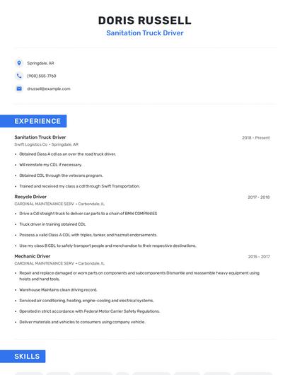 Sanitation Truck Driver Resume