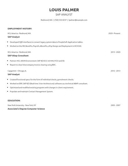 SAP Analyst Resume