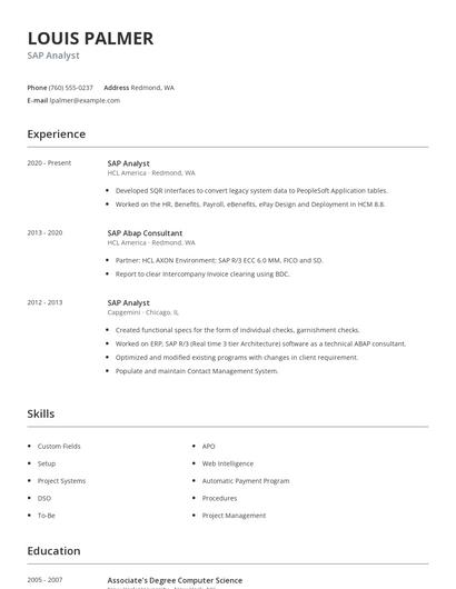 SAP Analyst Resume