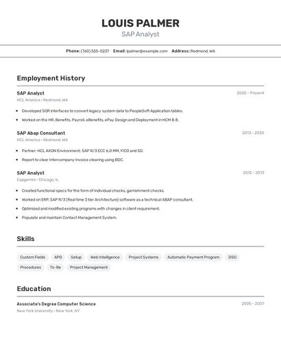 SAP Analyst Resume