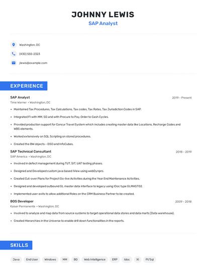 SAP Analyst Resume