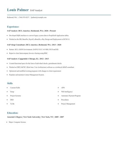 SAP Analyst Resume
