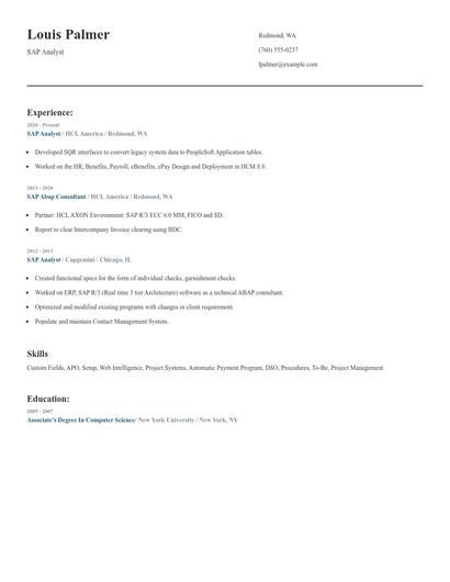 SAP Analyst Resume