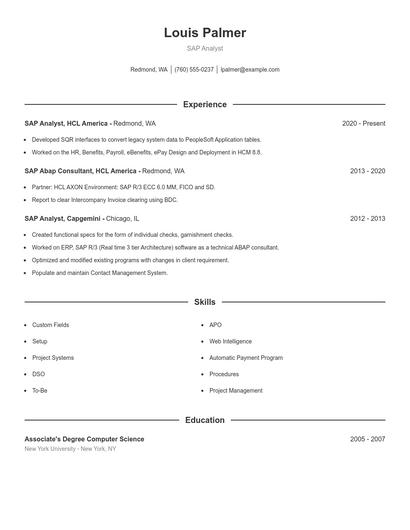 SAP Analyst Resume