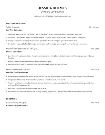 SAP Fico Consultant Resume