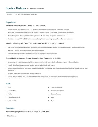 SAP Fico Consultant Resume