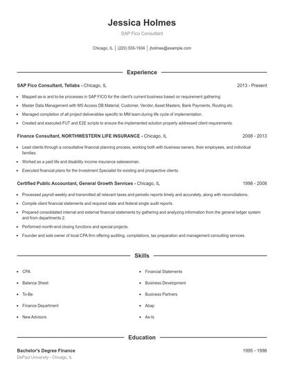 SAP Fico Consultant Resume