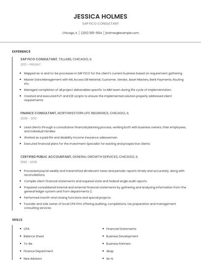 SAP Fico Consultant Resume