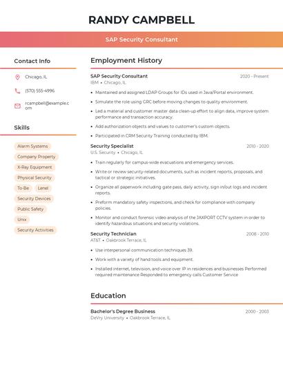 SAP Security Consultant Resume