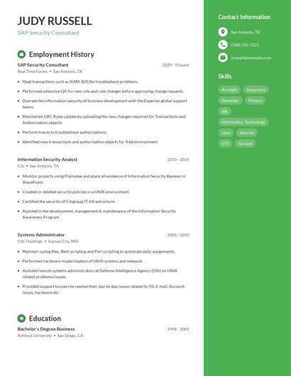 SAP Security Consultant Resume