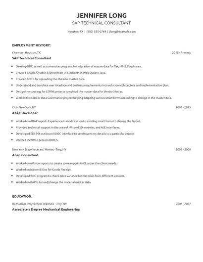 SAP Technical Consultant Resume